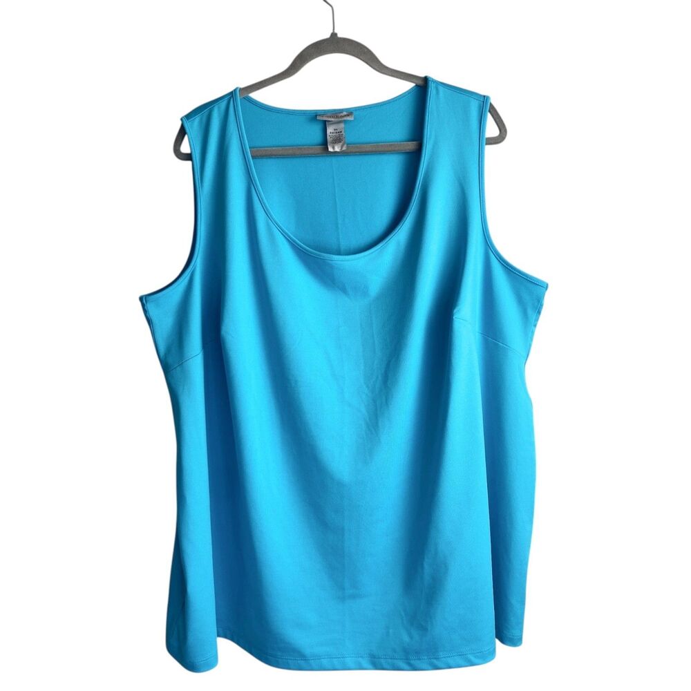 Catherines 3X Top Plus Blue Scoop Neck Tank Blouse Stretch Knit Layering Shell